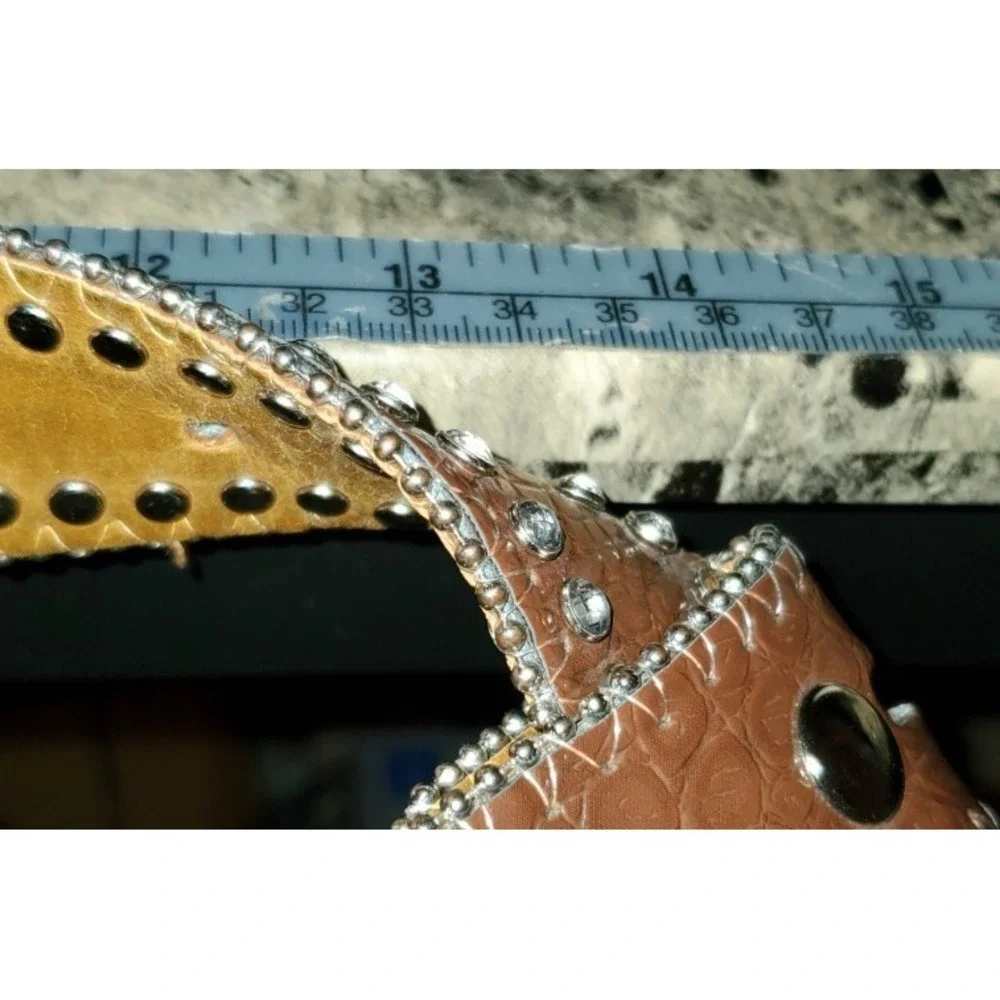 Vintage Nocona Brown Leather Belt 28 Conchos Rhinestones Studded Rockstar